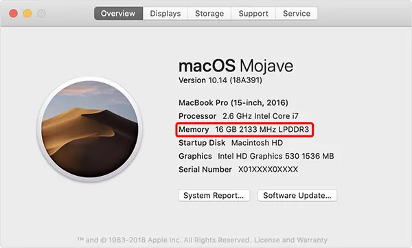 Xem dung lượng ổ cứng và bộ nhớ RAM của Macbook trong About this Mac