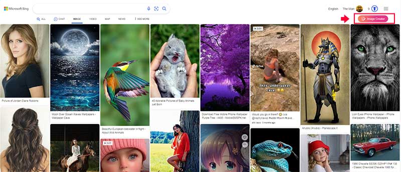 Chọn tính năng Image Creator trong Bing